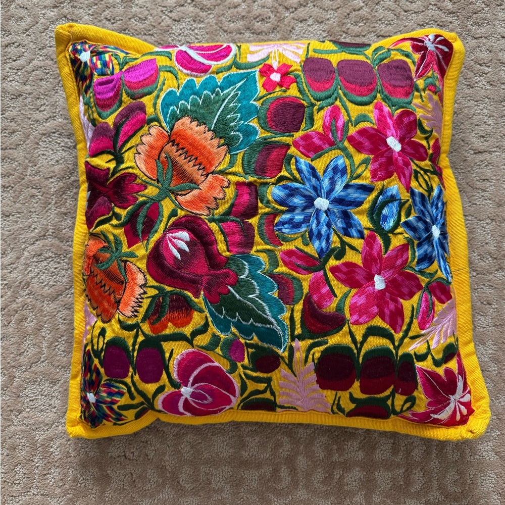 Vibrant Floral Embroidered Pillow